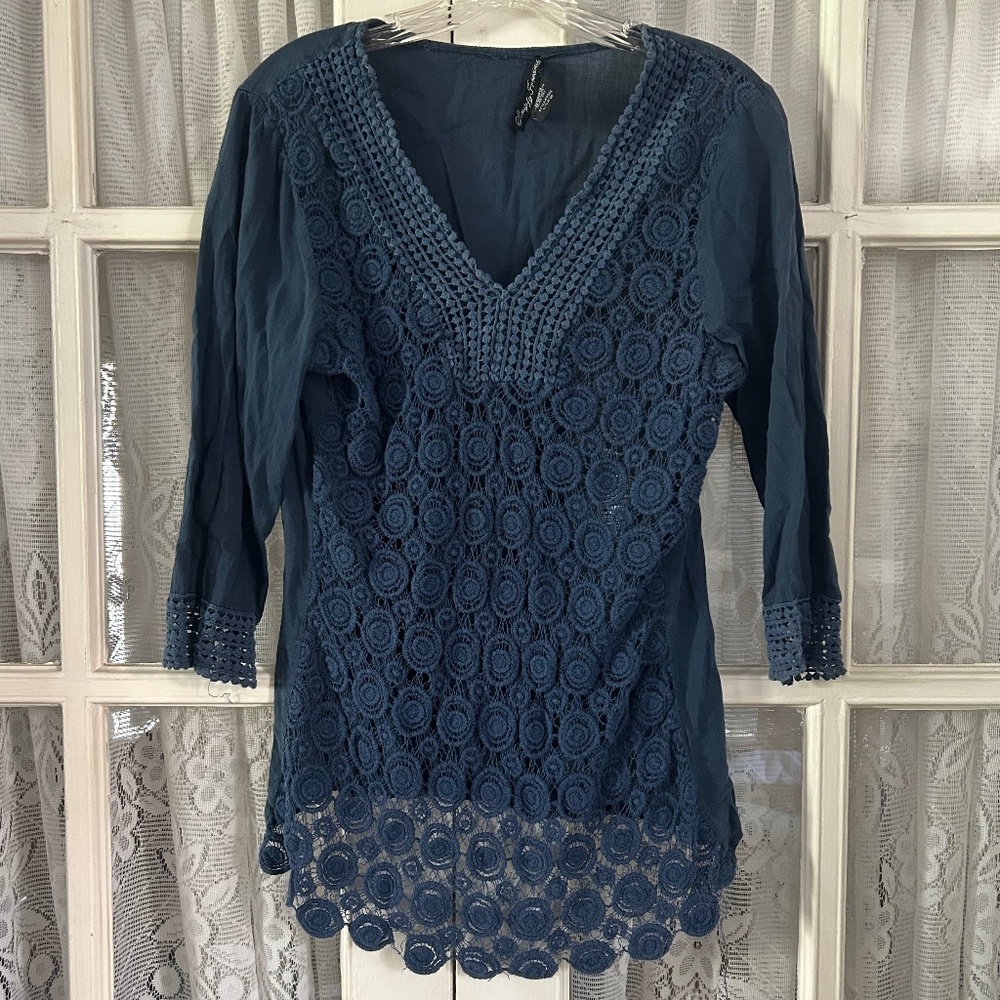 😉Bundle Days😉 Women’s Blue See Through Tunic Shirt Blouse Geometric Circle